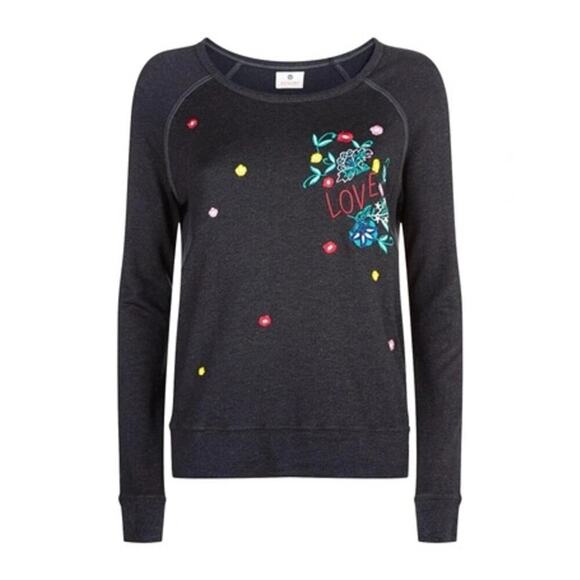 SUNDRY Floral Embroidered Sweatshirt In Black Sz 0 - XS - Picture 1 of 8